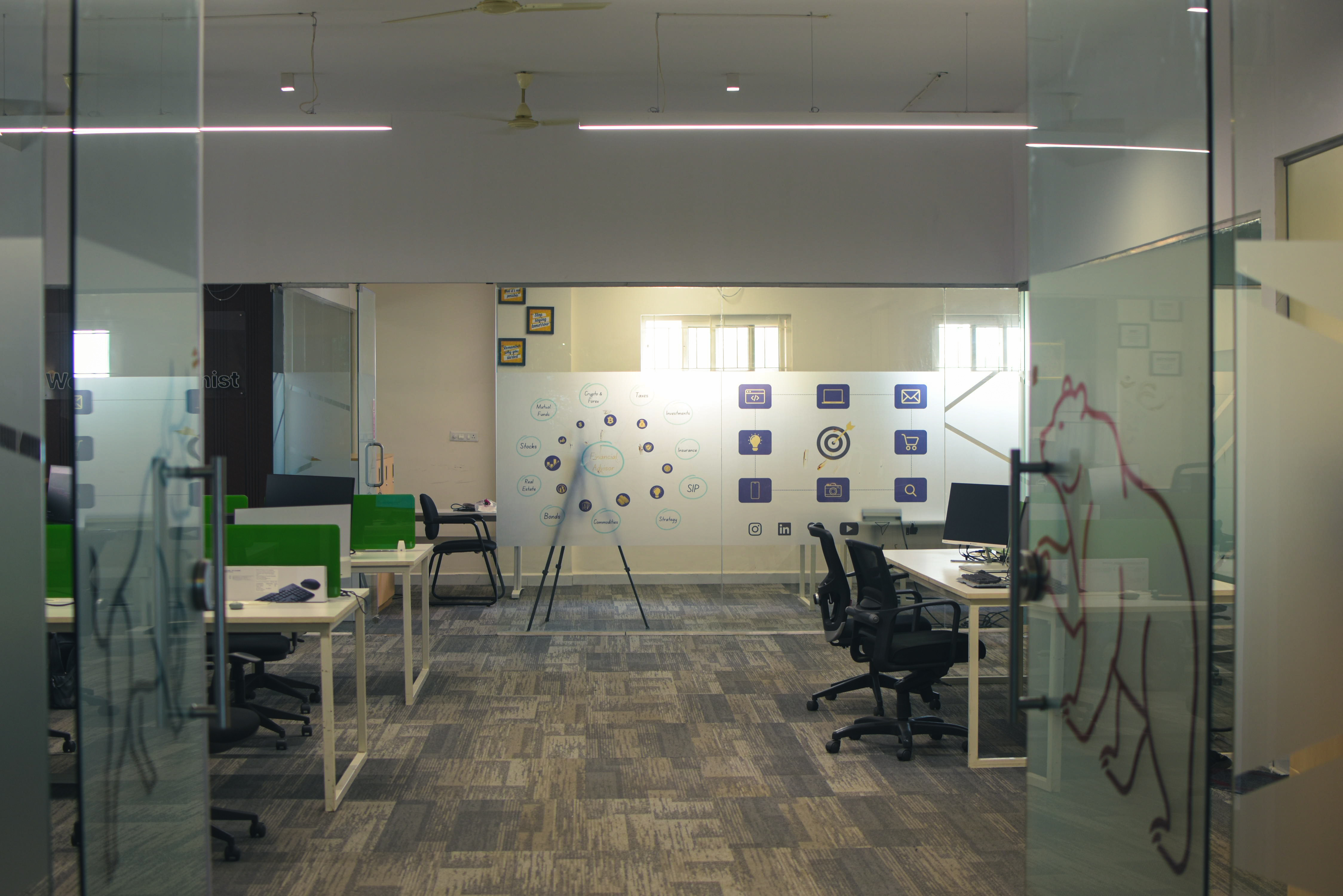 Dedicated workstations inside a modern office